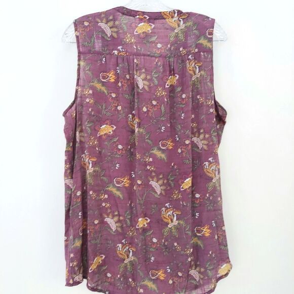 St John's Bay Sleeveless Blouse Large Mauve Dusty Pink Floral Tassels - Picture 2 of 7